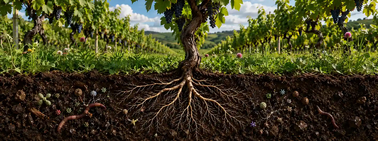Regeneracija tla u ekološkoj proizvodnji prikazana kroz vinograd s pokrovnim usjevima i razvijenim korijenom vinove loze
